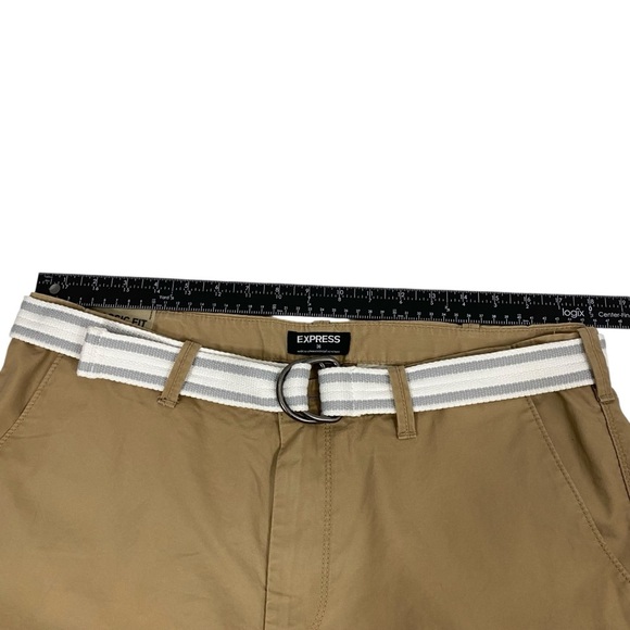 Express Mens Classic Fit At The Knee Shorts Size 36 Tan Belted Chino - Picture 6 of 11